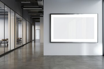 Obraz premium Interior of a contemporary office corridor with a mock up white billboard