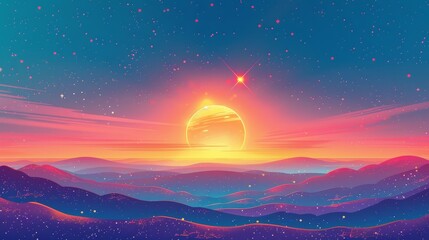 Obraz premium Vivid sunset over mountain range