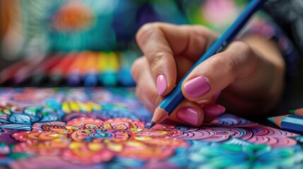 Obraz premium Close-up of hand coloring intricate design