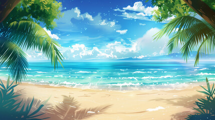 Summer Beach Background Watercolor Illustration