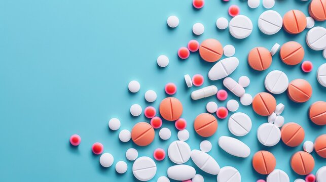 Baclofen medication pills with space for text Healthcare themes