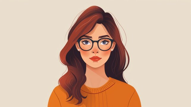Woman with brown hair and glasses illustration