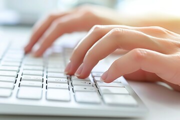 A Close up on fingers texting on a computer keyboard