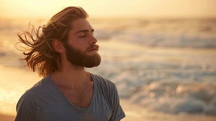 Fototapeta premium Tranquil Sunset Meditation by the Sea
