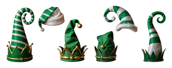 Green and white elf hats. Christmas, a holiday. Created by AI