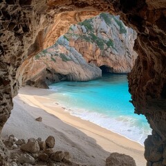 Secluded Paradise Beach View through a Coastal Cave