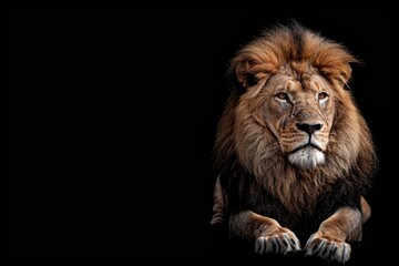 Fototapeta premium Lion king isolated on black Portrait Wildlife animal Lion king isolated on black