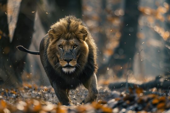 lion wild boar mounting in the forest of Kleinmachnow Berlin