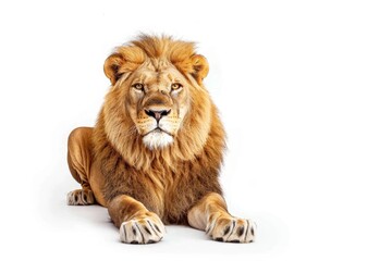 Obraz premium Male adult lion lying down Panthera leo isolated on white