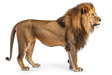 Obraz premium Male adult Lion standing Panthera Leo isolated on white