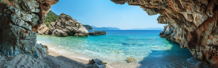 Secluded Paradise Beach View through a Coastal Cave