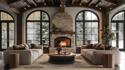 Cozy Winter Living Room with Fireplace