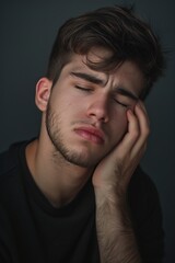 Obraz premium young man with toothache on a gray background