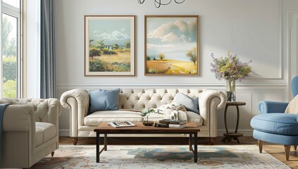 Elegant Living Room with Classic Furniture and Wall Art