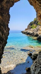 Secluded Paradise Beach View through a Coastal Cave