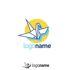Papercrane logo design, origami, papaer craft, logo vector