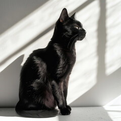 A black cat on a white background