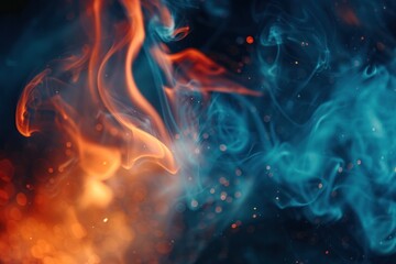 Obraz premium Abstract Fiery and Cool Smoke Against Dark Background