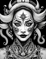 ilustración de personaje demoniaco  con estilo de arte chicano  3