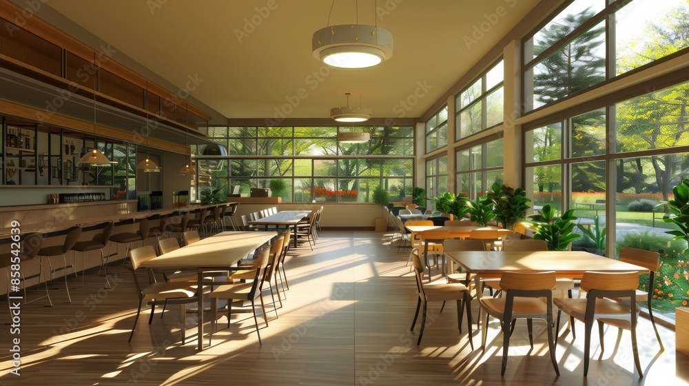 Leinwandbilder a bright and inviting student lounge with comfortable seating and large windows. generative ai