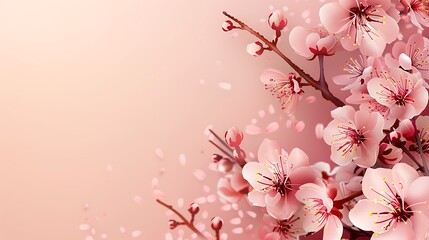 A charming cherry blossom with space for text against a solid soft background.