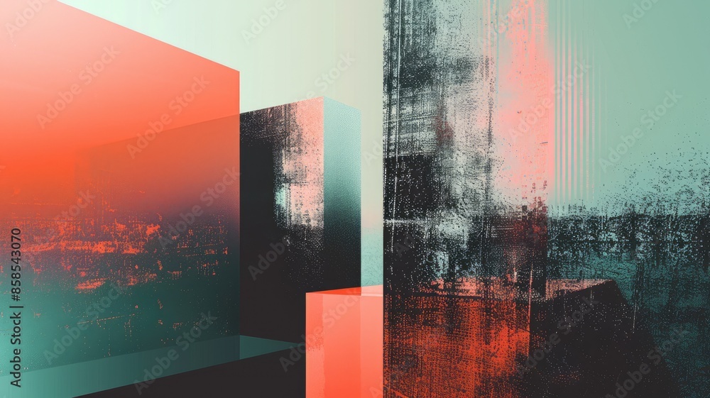 Poster digital abstract geometric shapes in pink and blue gradient. abstract design of vibrant colorful col