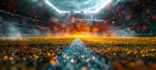 Lights at night and stadium. 3d render illustration of soccer stadium. A soccer championship win in the stadium arena.