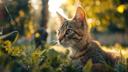 Adorable feline in park