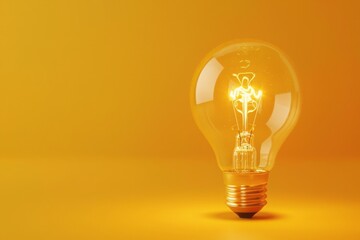 Glowing light bulb on yellow background. Generative Ai