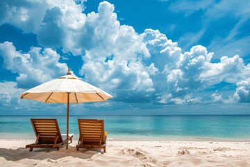 Obraz premium beach with umbrella and chairs