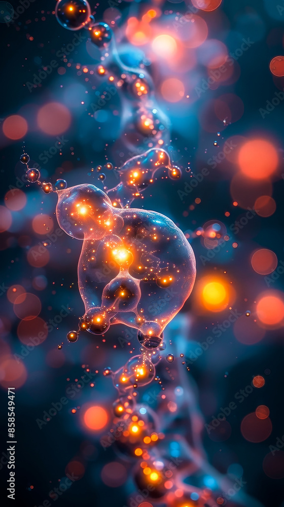 Poster futuristic network concept with glowing elements and interconnected nodes in a dark abstract backgro