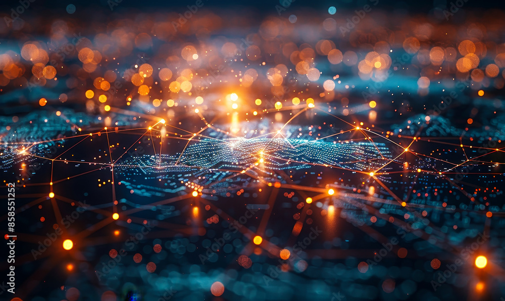 Poster dynamic digital network: abstract visualization of global connectivity with distant nodes and interc