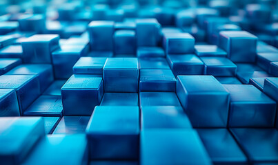 Obraz premium 3D Render of Blue and Turquoise Multisized Blocks, Modern Tech Background, Perfectly Aligned Cubes, Abstract Digital Art, Futuristic Design, Geometric Patterns, High-Tech Concept