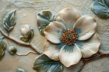 Ceramic Tile With Embossed Floral Design