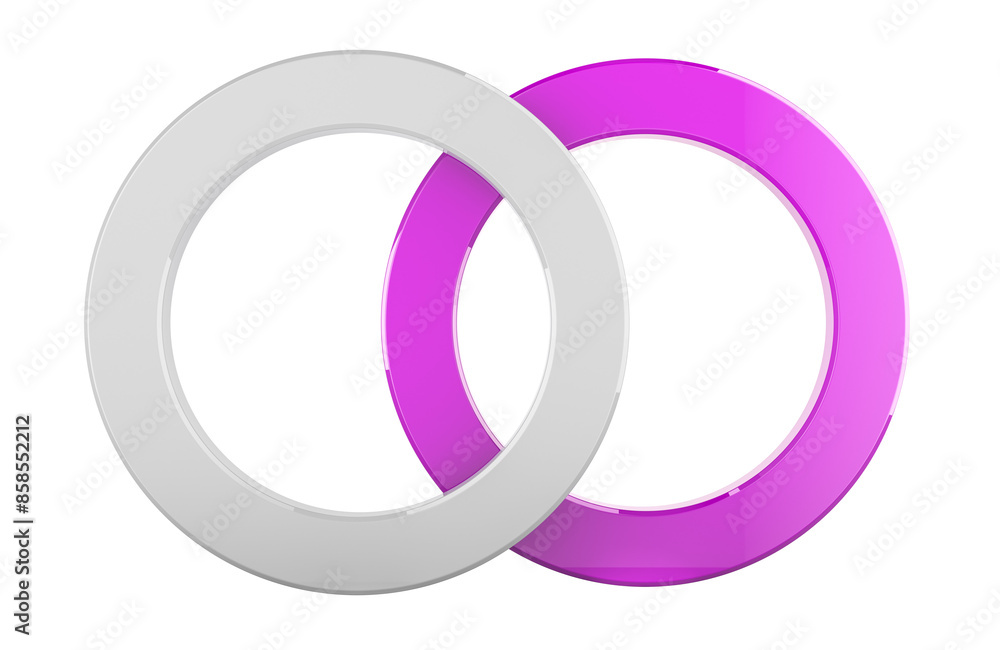 Poster abstract metallic rings, logotype. front view, 3d rendering isolated on transparent background
