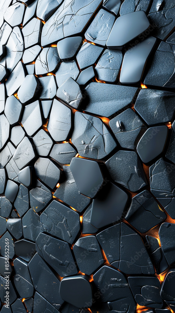 Aufkleber futuristic 3d render of triangular black polished tiles forming a geometric wall with ambient lighti