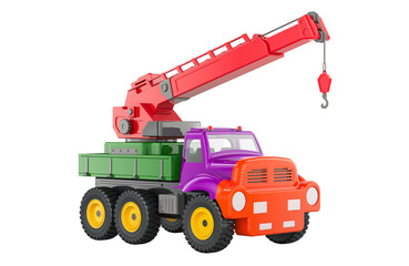 Crane Truck Toy, 3D rendering isolated on transparent background