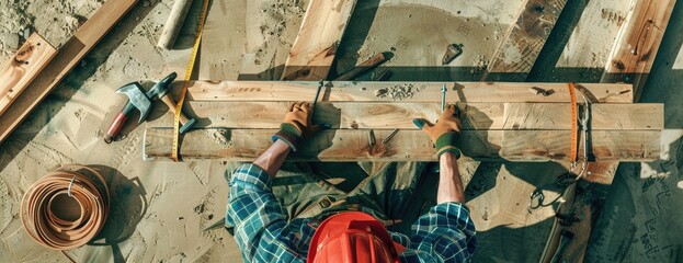 Carpenter at work. Safety first!