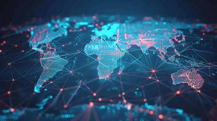 Abstract digital world map, concept of global network and connectivity, artificial general intelligence, , ai generative