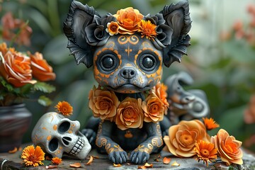 Day of the Dead Chihuahua with Flowers