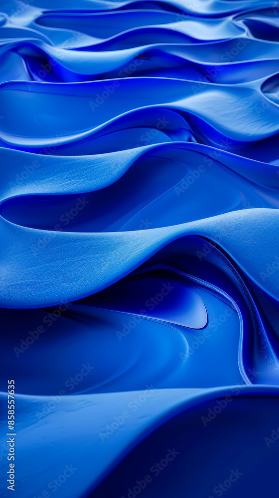 Poster elegant 3d render of ripple blue layers in abstract design, smooth wavy surface capturing fluid move