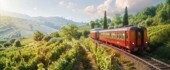 Old-Fashioned Train Ride Through The Lush Vineyards Of Italy