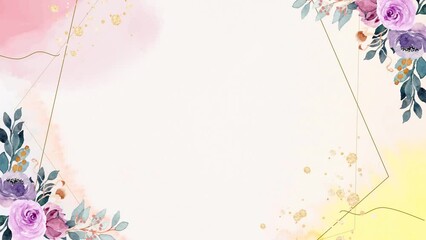 Beautiful watercolor floral frame botanical border. Widescreen wedding invitation video