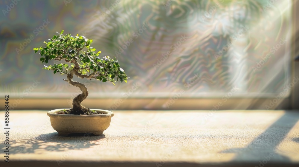 Sticker Bonsai tree on beige table surface