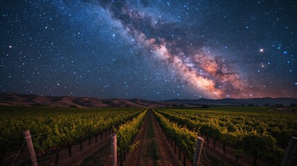 Starlit Serenity - Milky Way Over Bannockburn Plateau Vineyards at Night