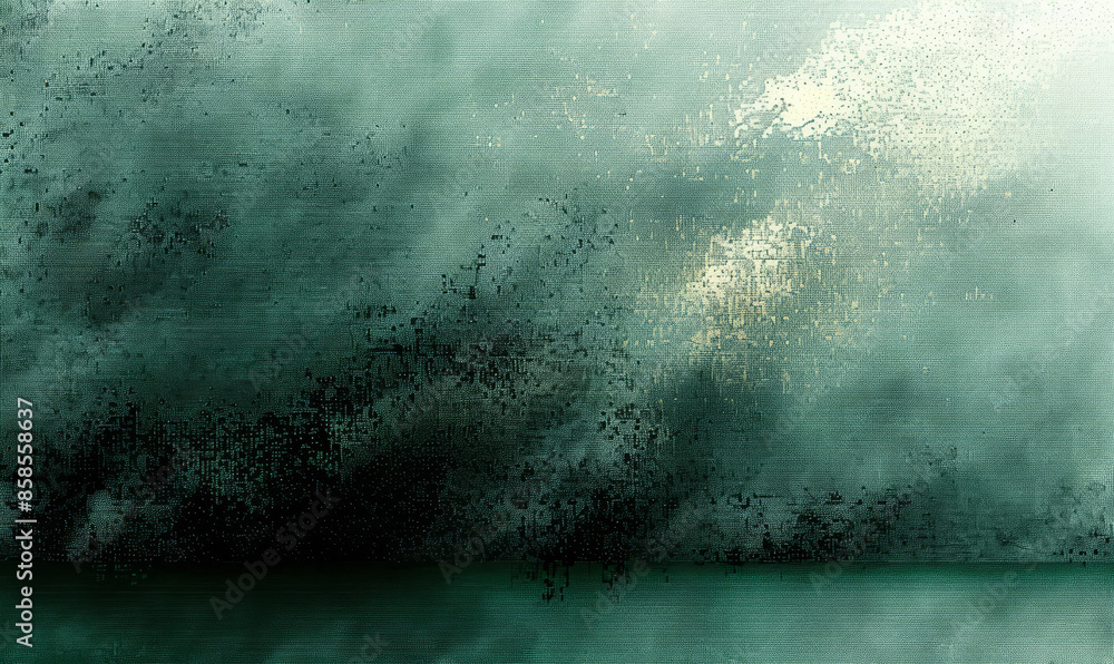 Poster grungy pixelated abstract background with grainy noisy texture in dark teal hues suitable for wallpa
