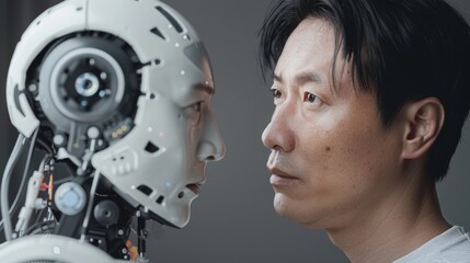 Fototapeta premium Human and Robot Face Off: A Future of Artificial Intelligence?