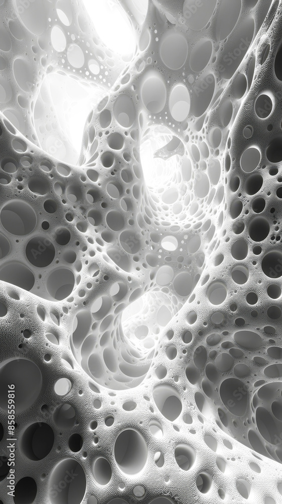 Poster abstract white cellular 3d background with circular patterns, fluid organic shapes, and light effect