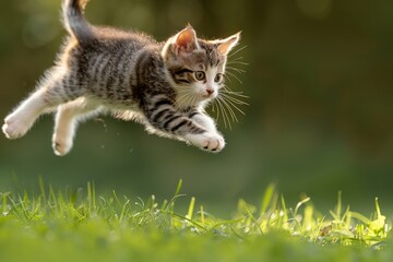 Fototapeta premium Playful Kitten Leaping Through Grass