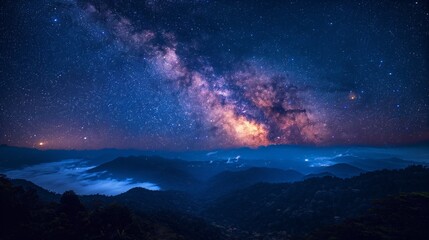 Fototapeta premium Serene Northern Borneo Highlands: Celestial Display Over Untouched Jungle